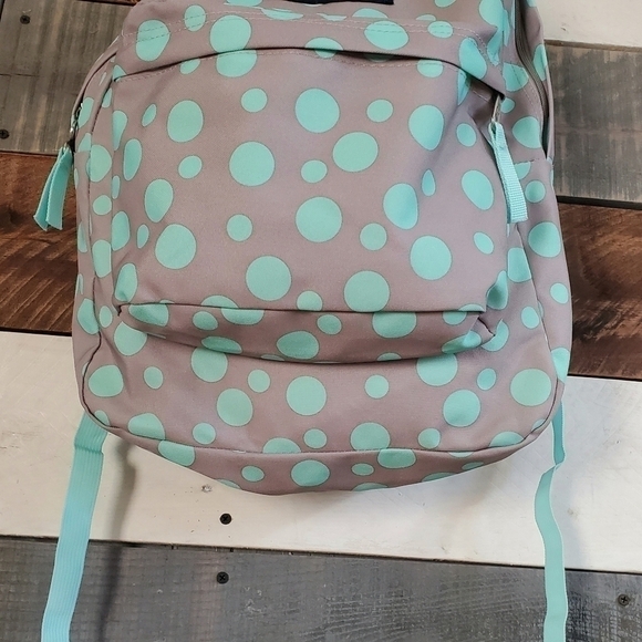 JANSPORT SuperBreak Light Teal Mint Green Gray Polka Dots Backpack - Picture 7 of 13